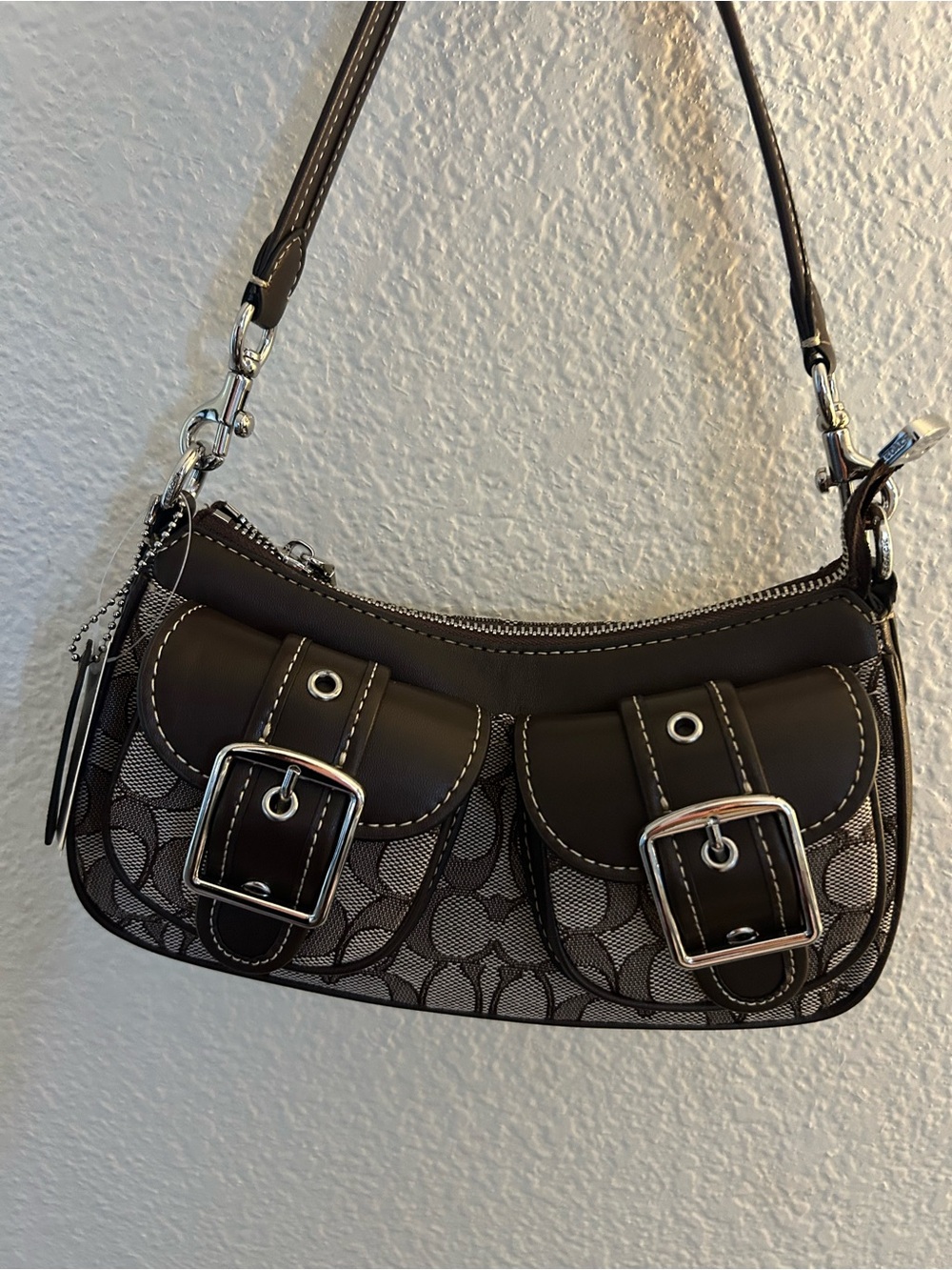 Coach Brown and Black Signature Buckle Shoulder Bag